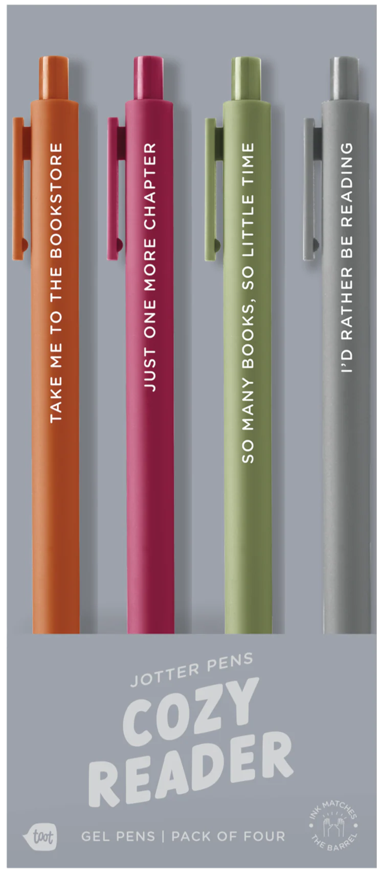 Cozy Reader Jotter Pen Set – 4 pack of bookish gel pens gift shop